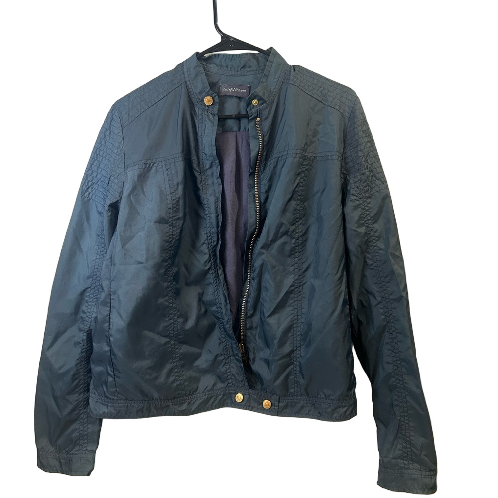 Zadig & Voltaire Ventura Nylon Moto Jacket Teal Blue Indie Sleaze Gothcore Sz M